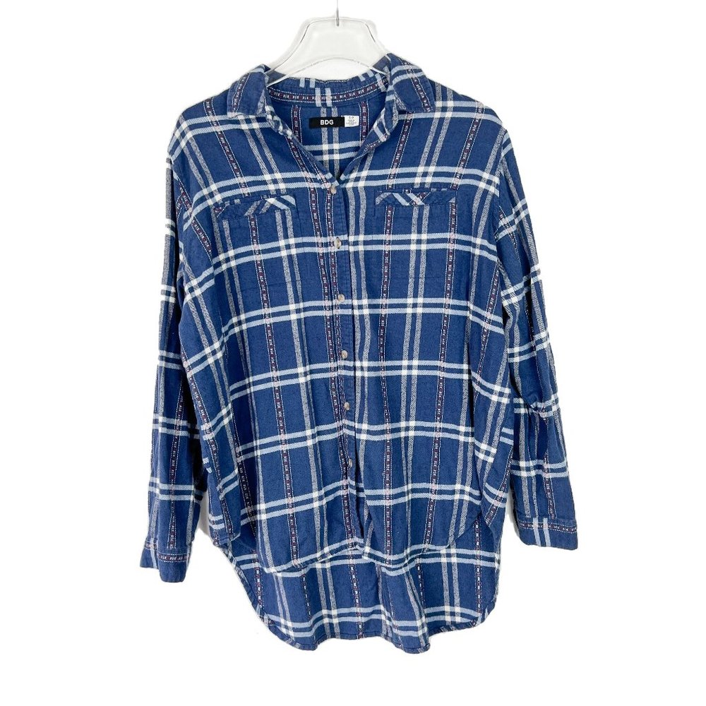 Urban Outfitters BDG Embroidered Plaid Flannel Shirt Blue Size Small S L1176